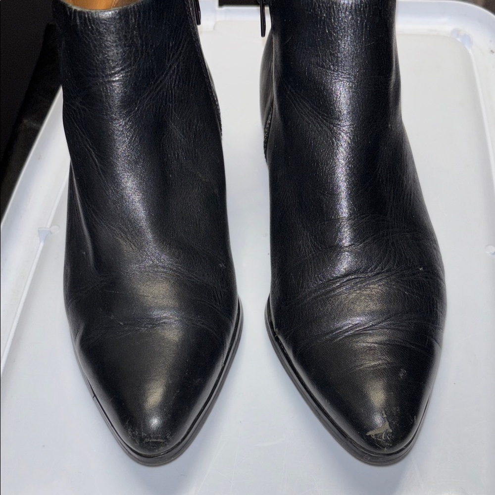 Coach Black Leather Ankle Boots, size 7.5 with stacked, block heel
